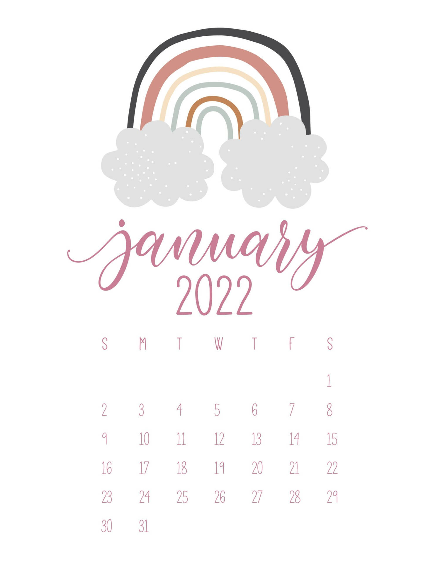 January 2022 Rainbow Calendar Background