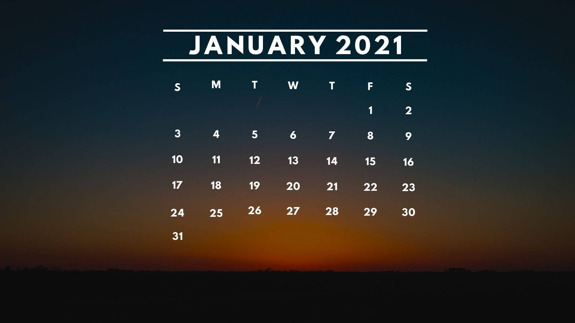 January Sunset 2021 Desktop Background