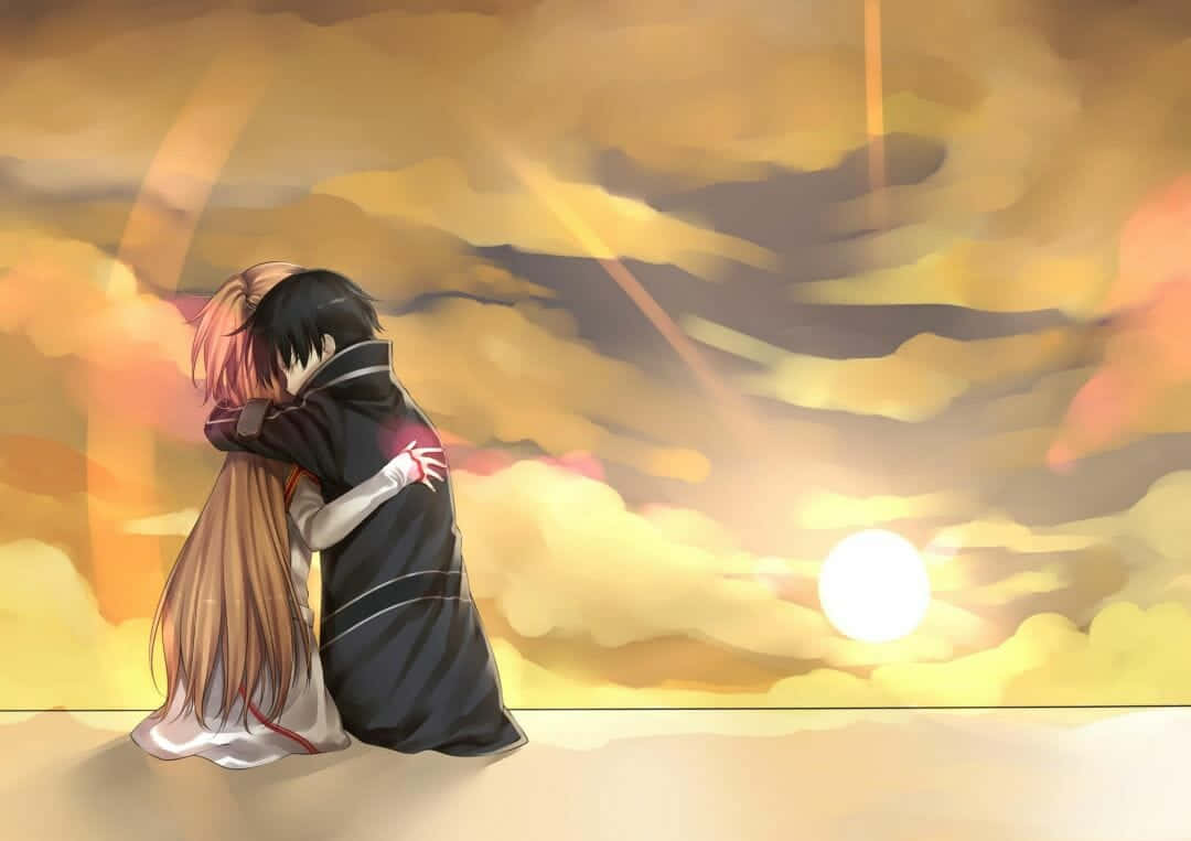 Japan Anime Cuddling Couple Background