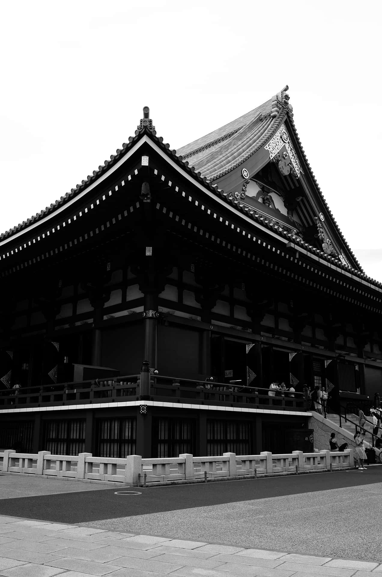 Japan Black And White Buddhist Temple Background