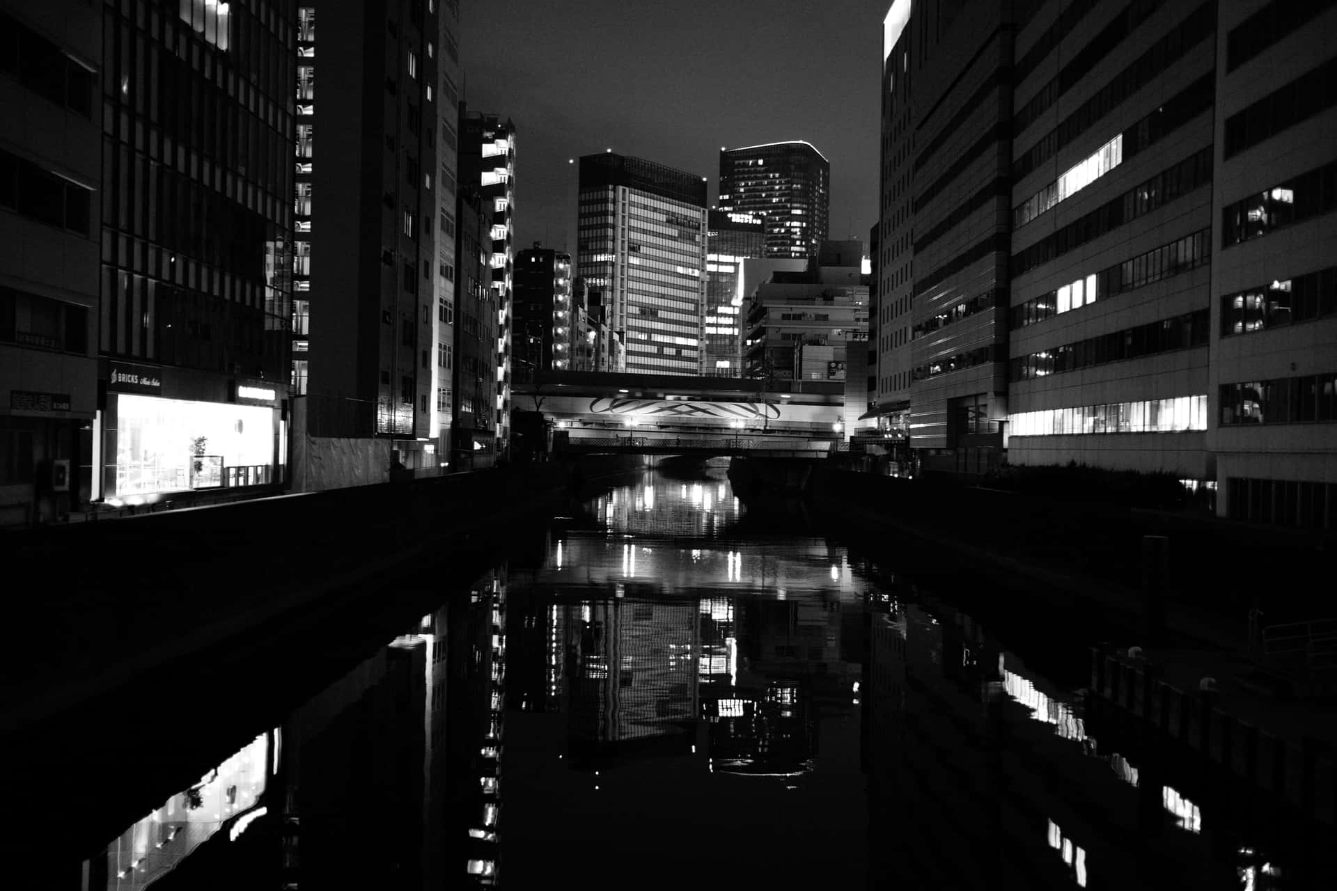 Japan Black And White Canal River Background