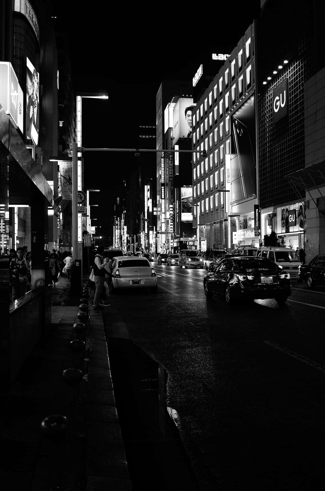 Japan Black And White Cars Driving Background