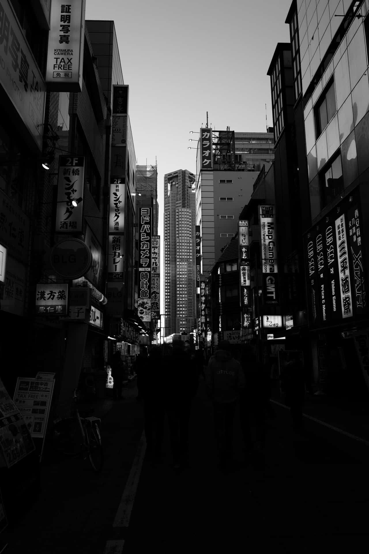 Japan Black And White Shopping Street Background