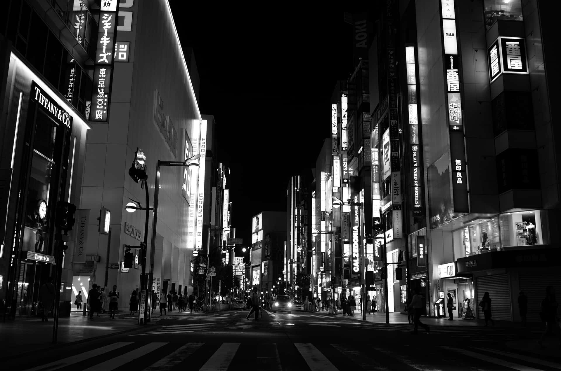 Japan Black And White Street Crossing Background