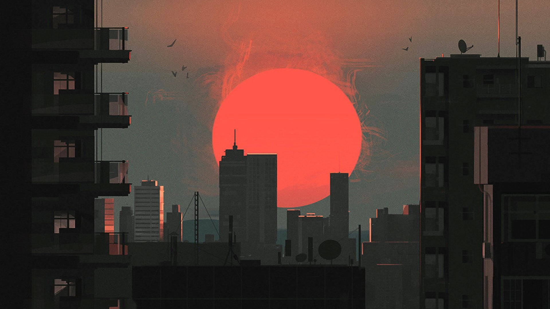Japan City Sunset In Digital