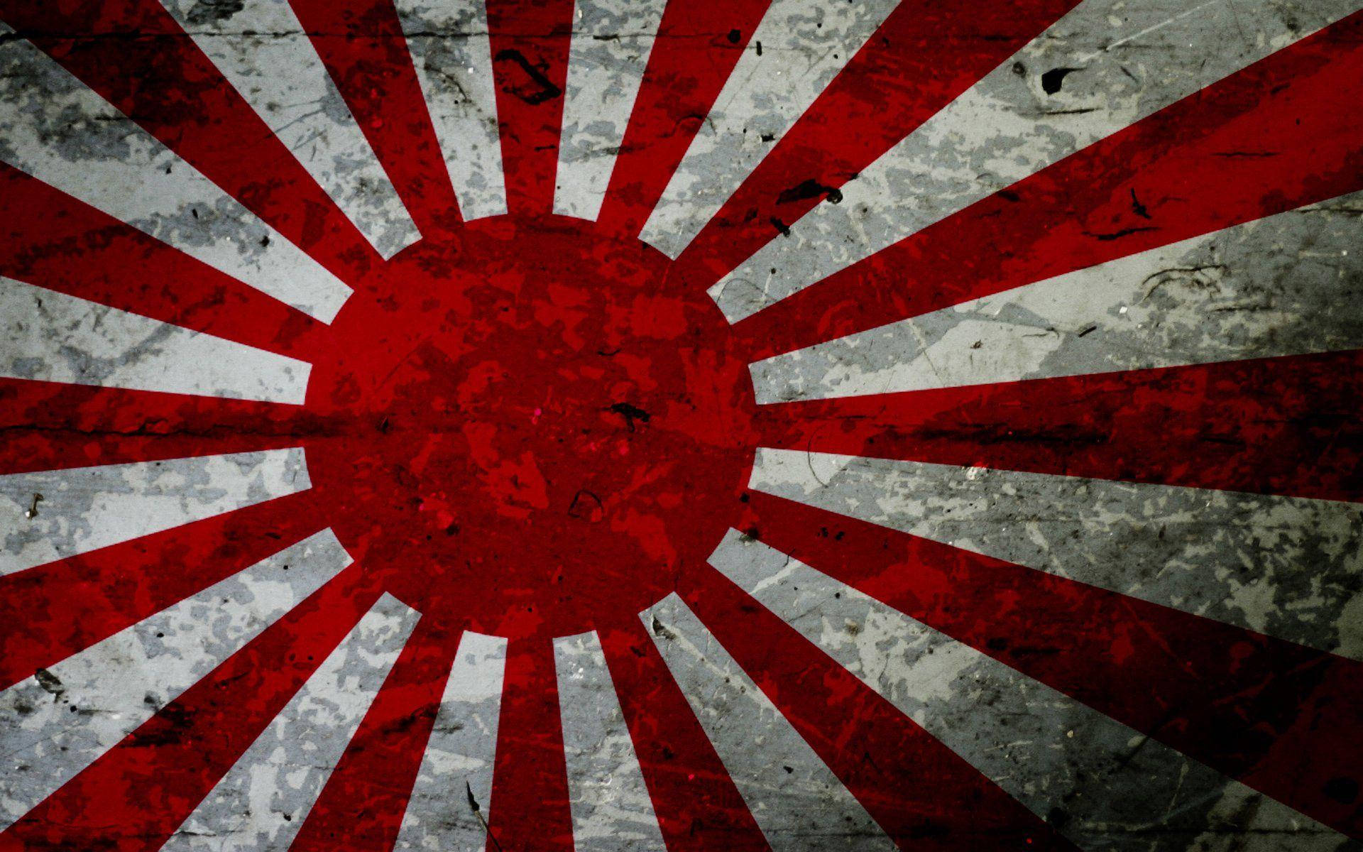 Japan Flag With Red Rays Background