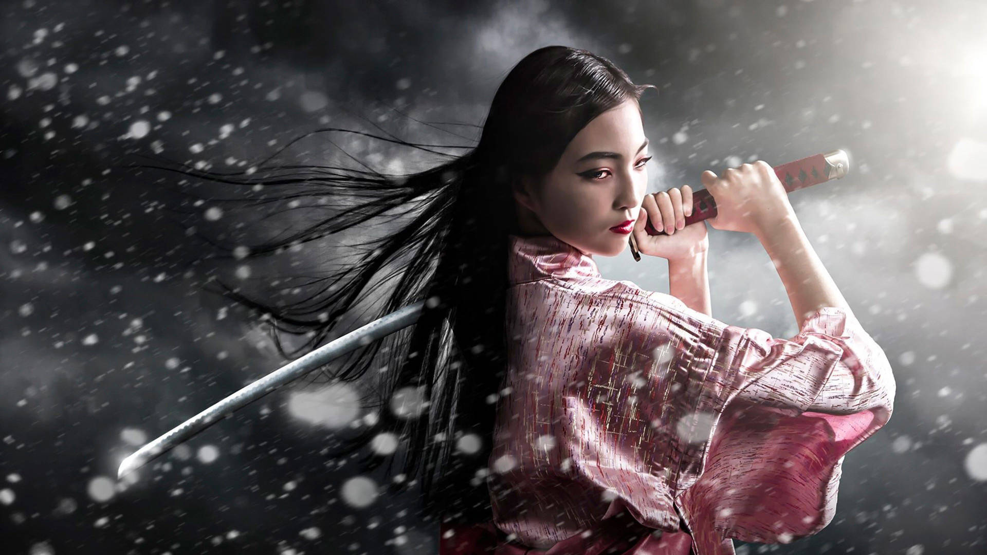 Japan Girl Cinematic Samurai Sword Background