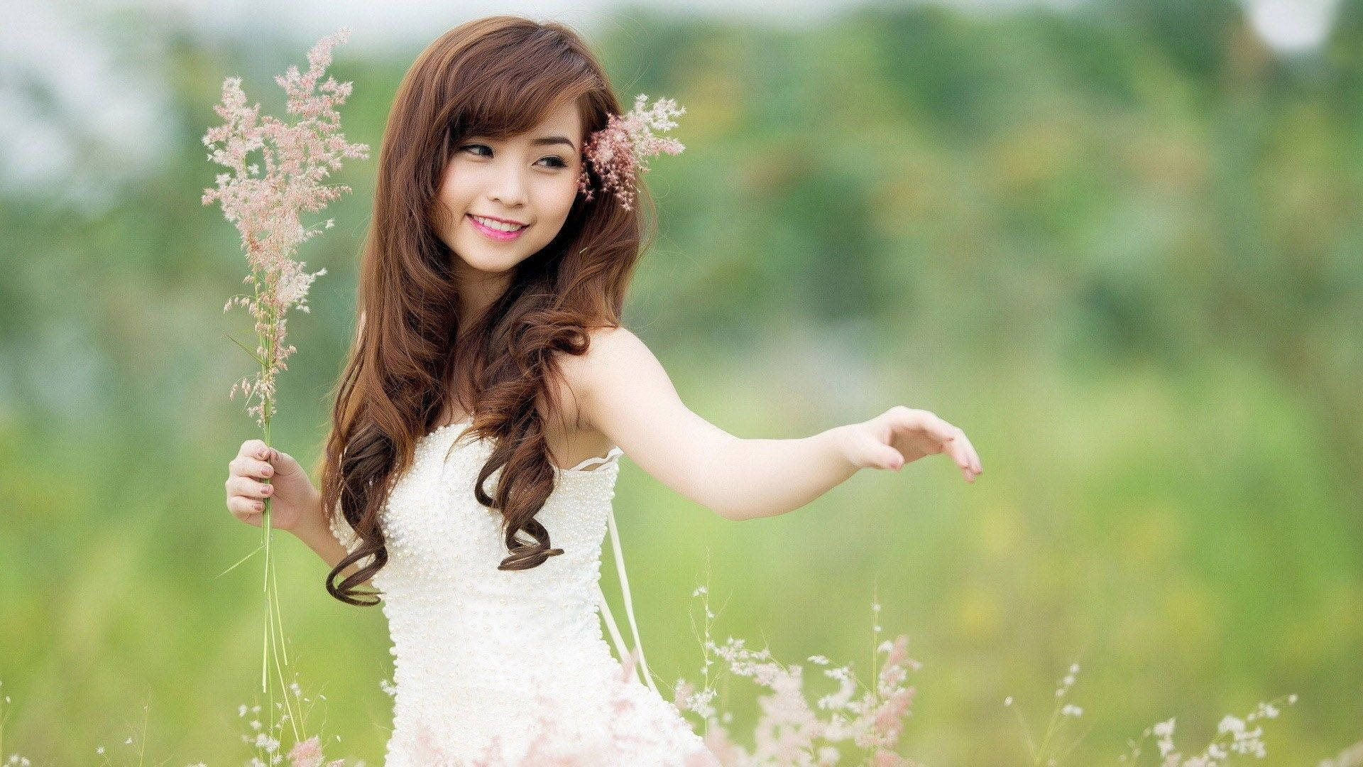 Japan Girl Fairy White Dress Background