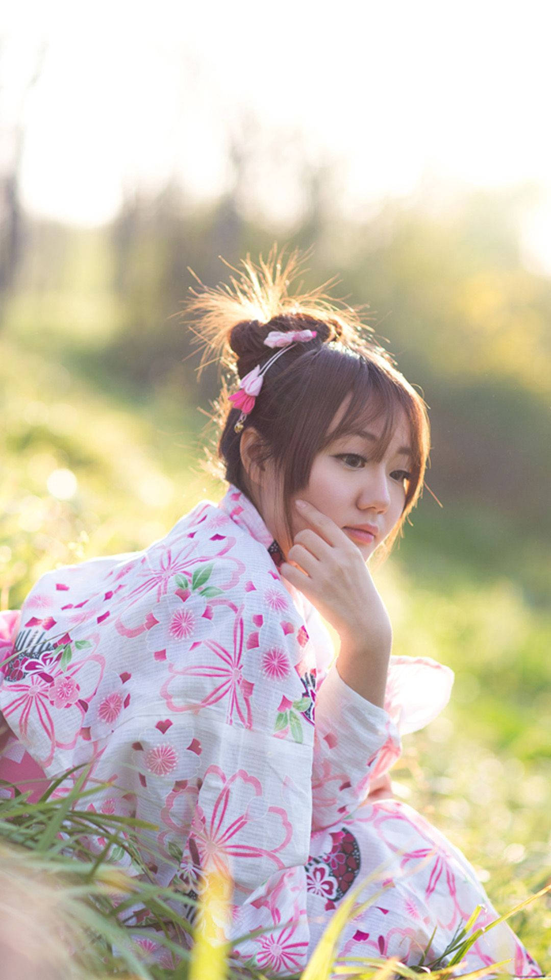 Japan Girl Floral Yukata Background