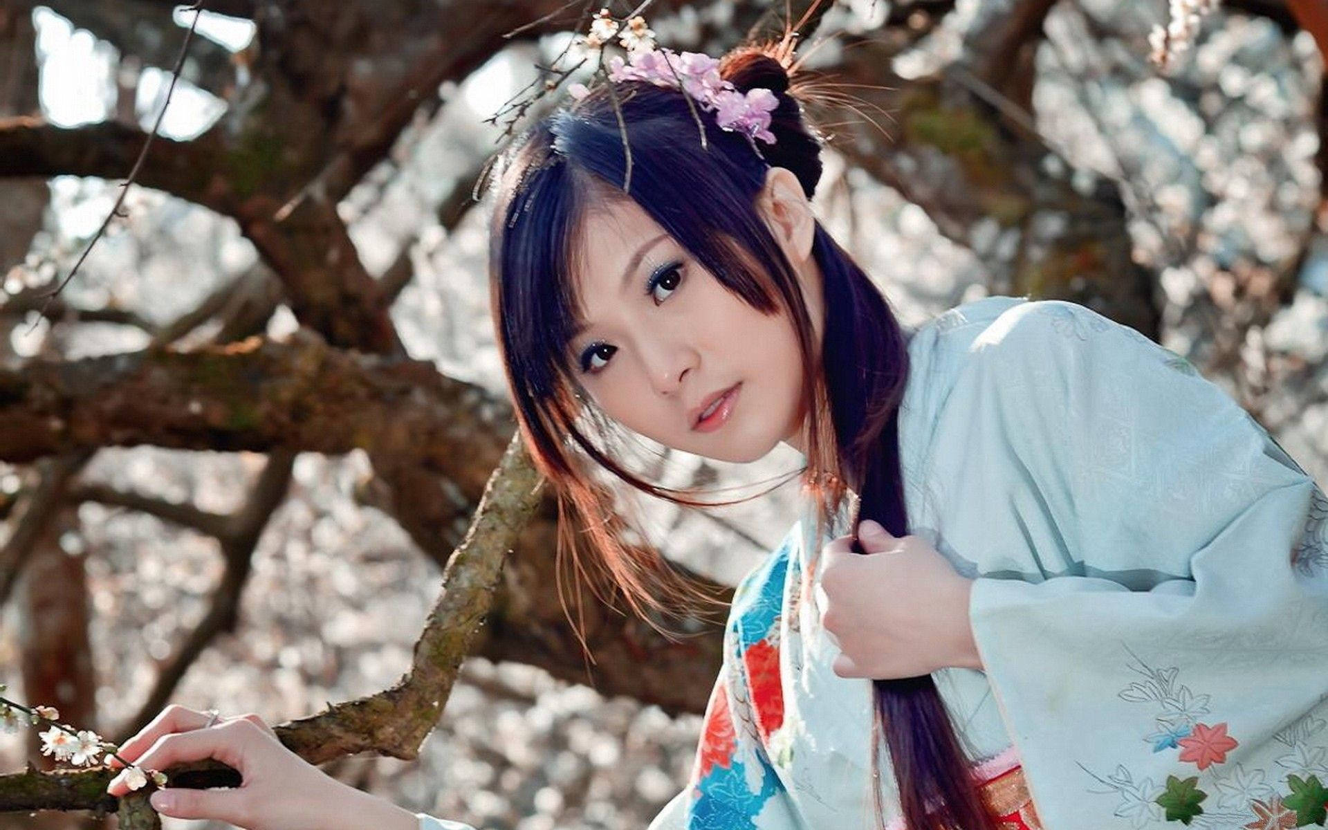 Japan Girl Traditional Clothes Background