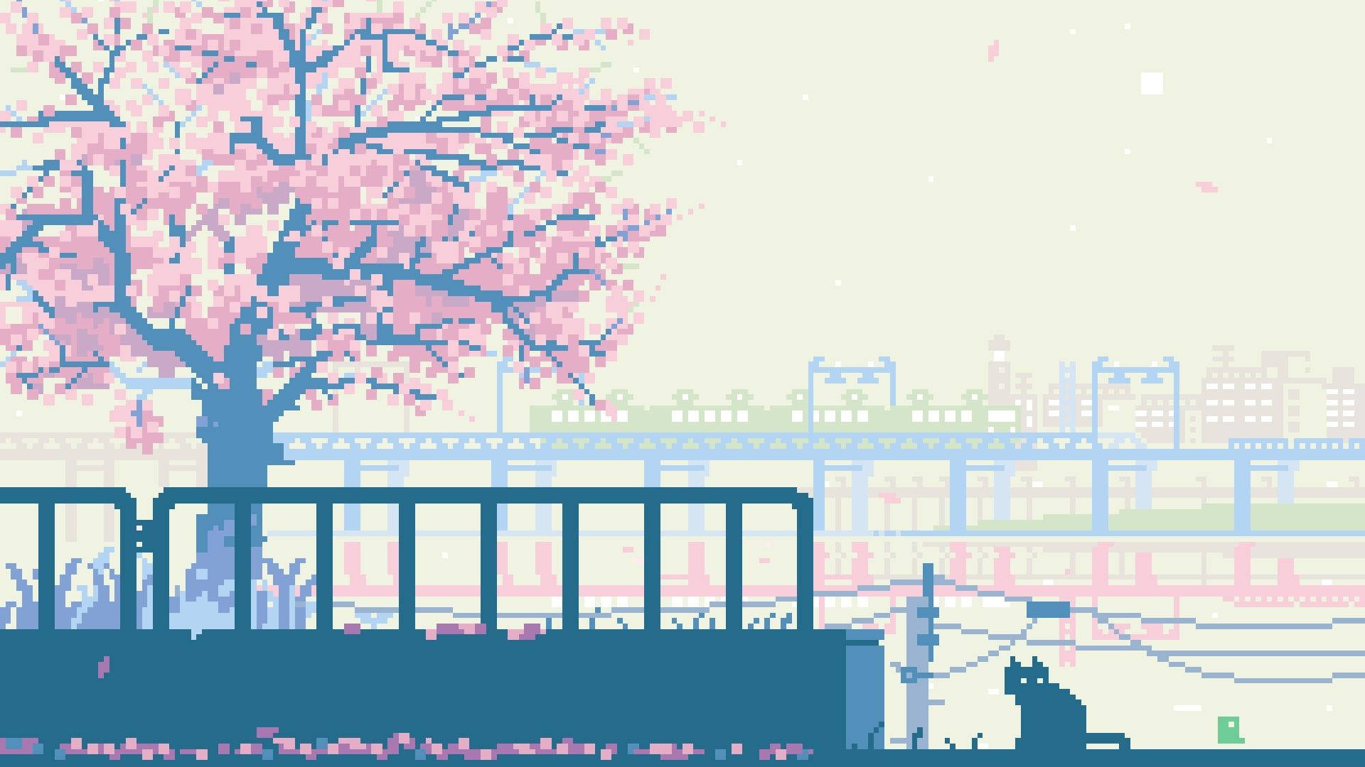 Japan Pink Aesthetic Pixel Art Background