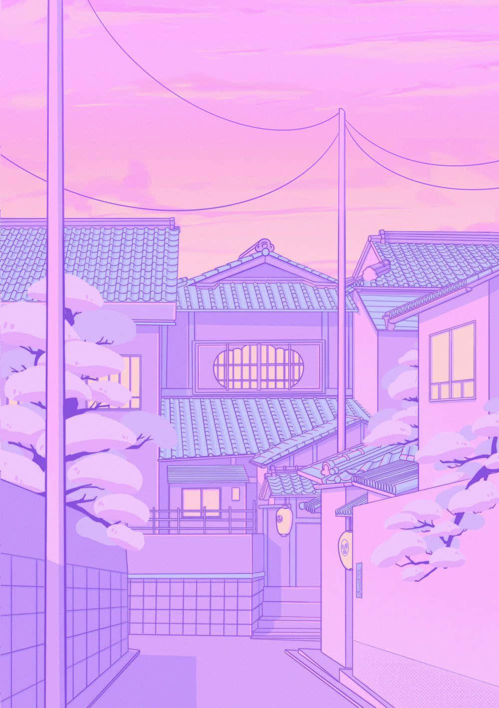 Japan Street Cute Purple Aesthetic Background
