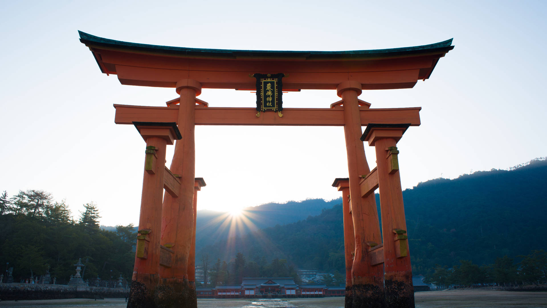 Japan Torri Gate Sunset Background