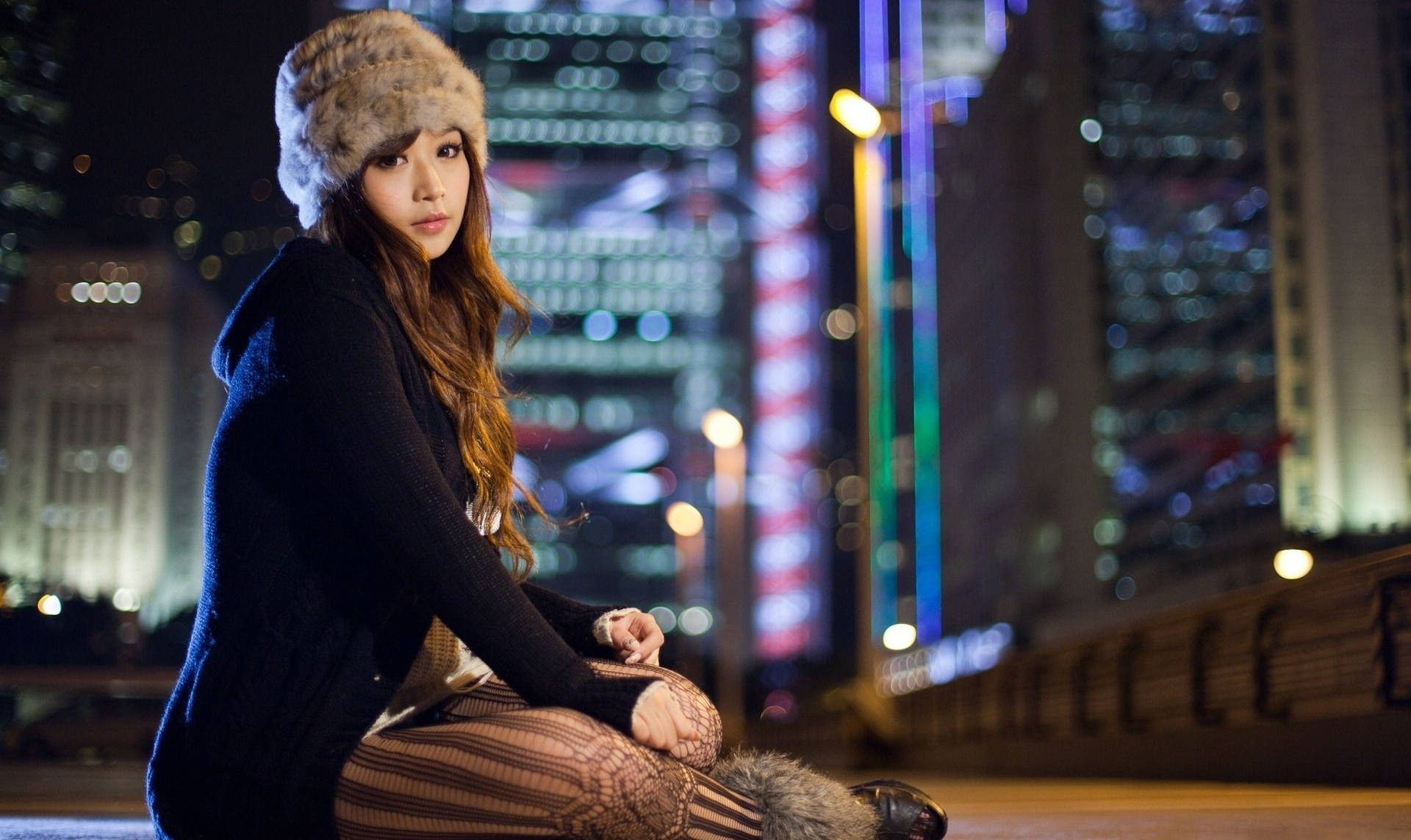 Japan Winter City Girl Style Background