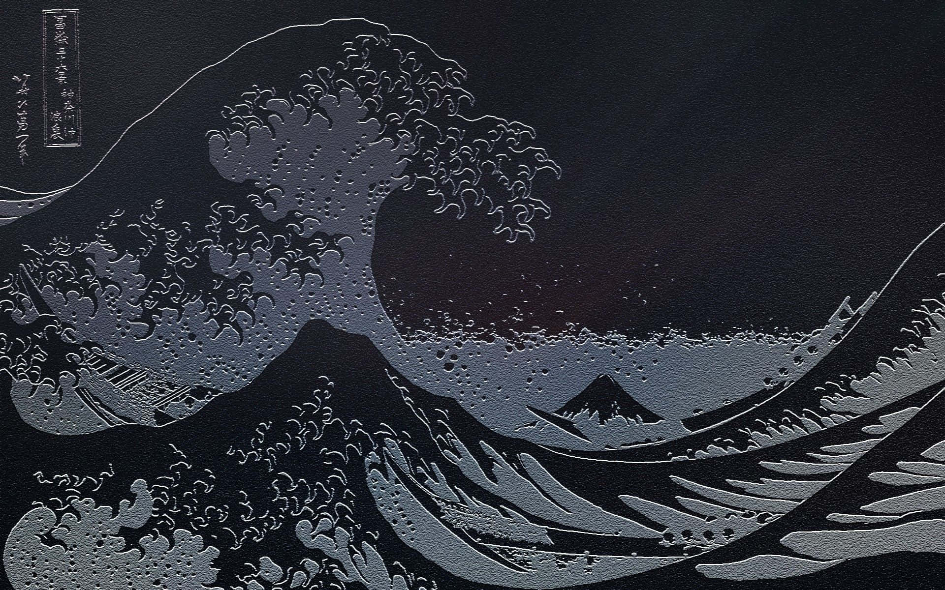 Japanese Aesthetic Black Wave Painting Background