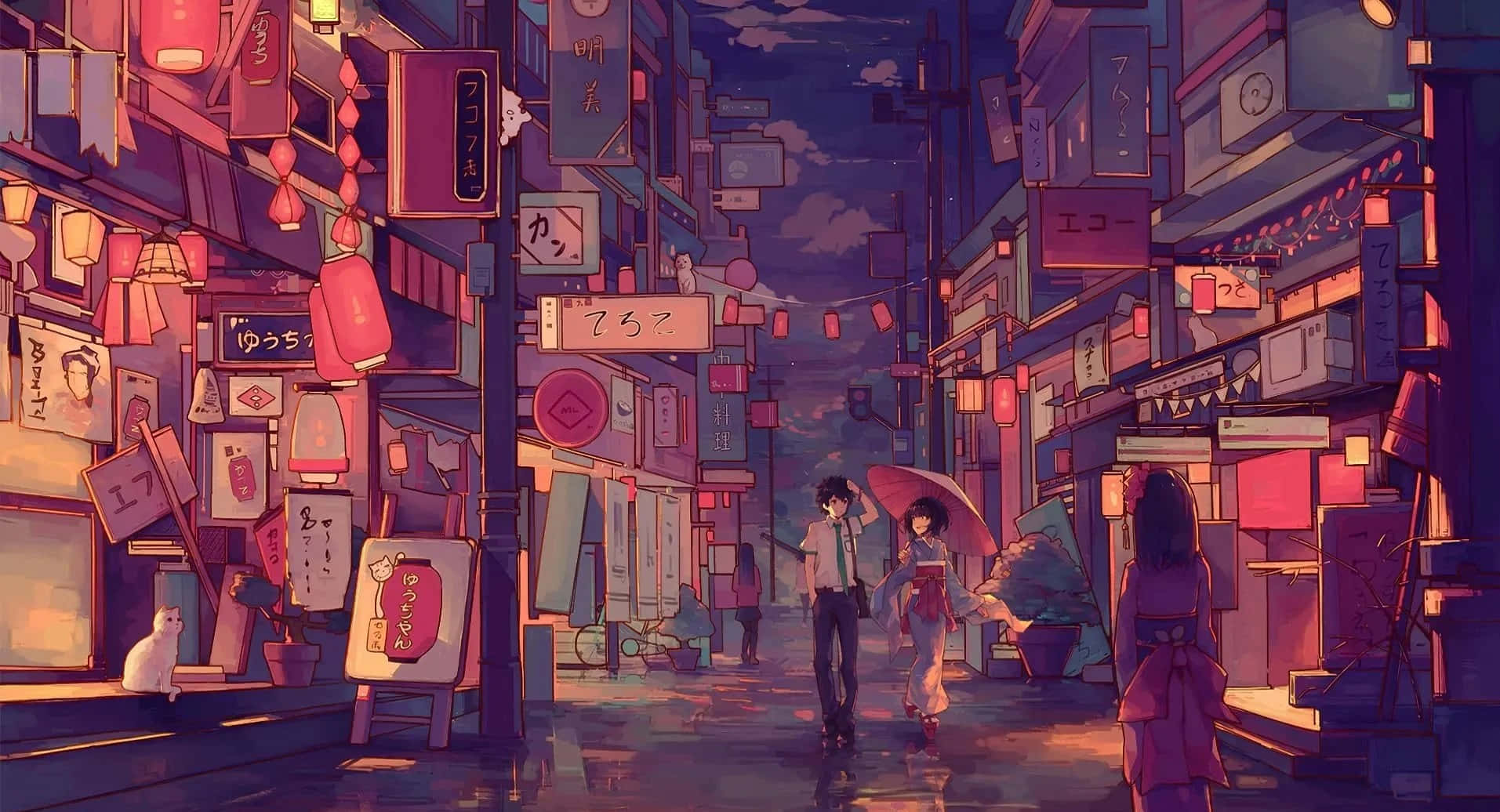 Japanese Aesthetic Couple Art Desktop Background