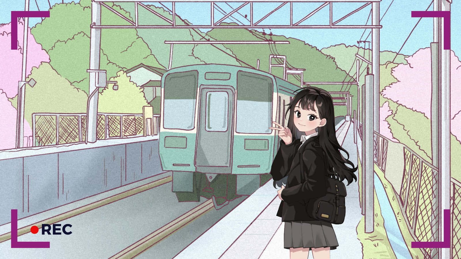 Japanese Aesthetic Girl In Station Desktop Background