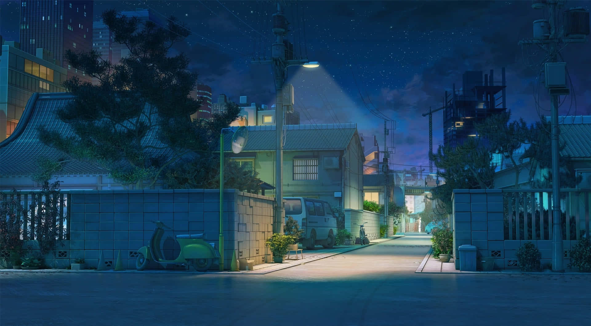 Japanese Aesthetic Houses At Night Desktop Background