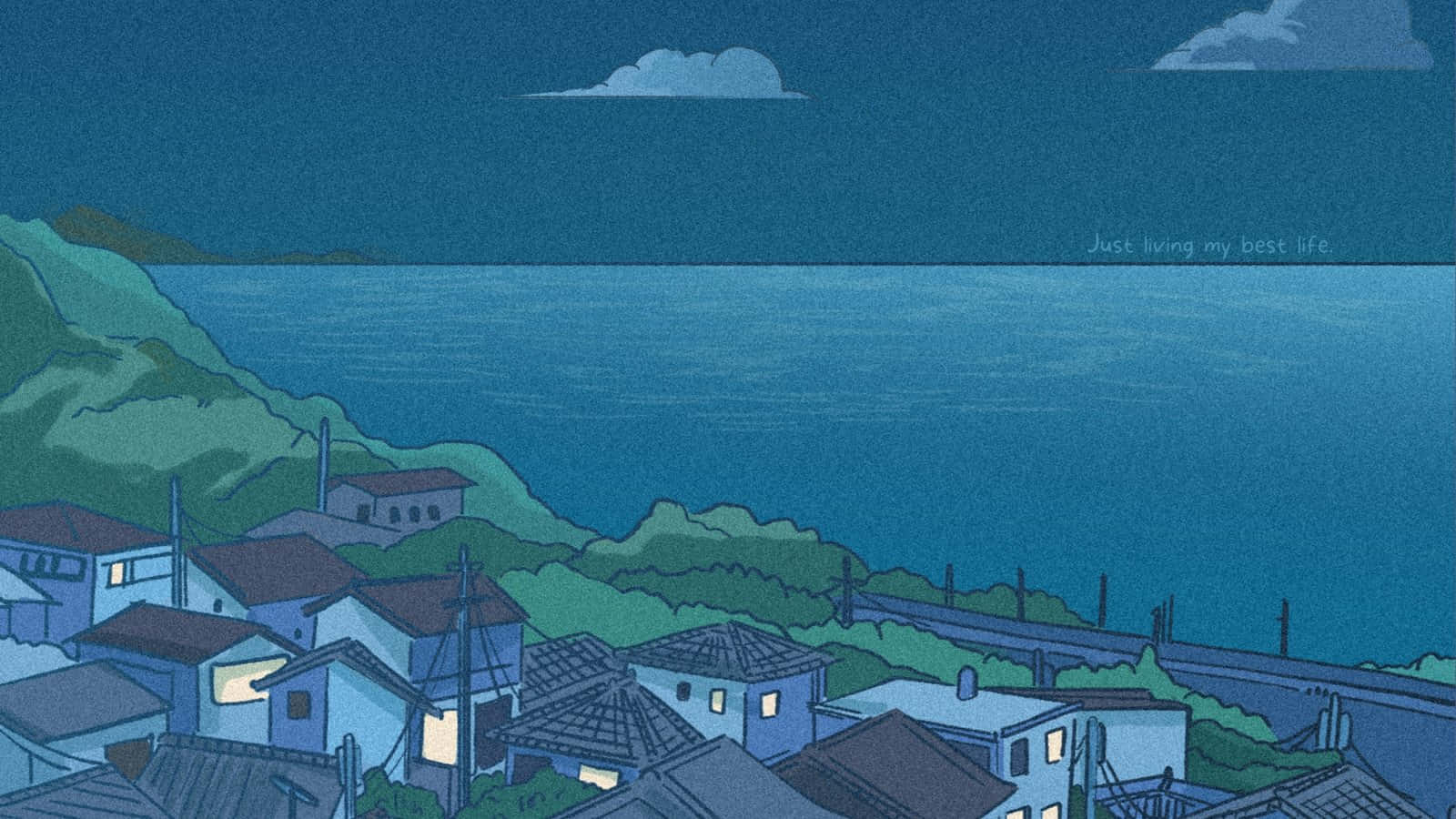 Japanese Aesthetic Houses Near Sea Desktop Background