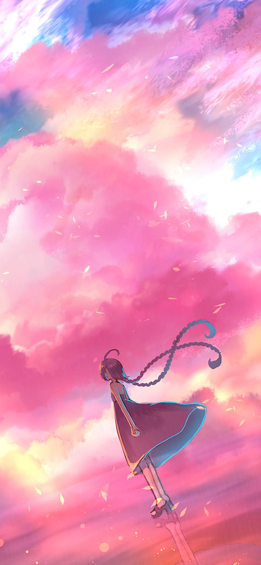 Japanese Aesthetic Iphone Girl Gazing Up Pink Clouds