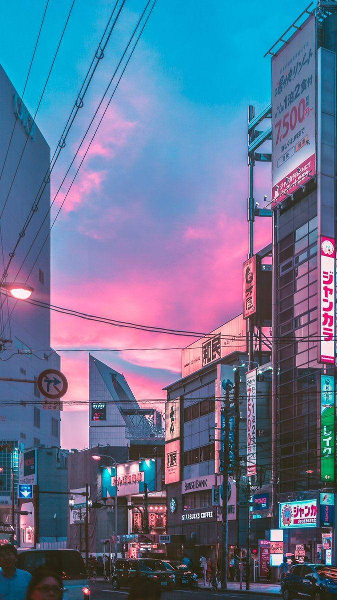 Japanese Aesthetic Iphone Purple Clouds Above Buildings