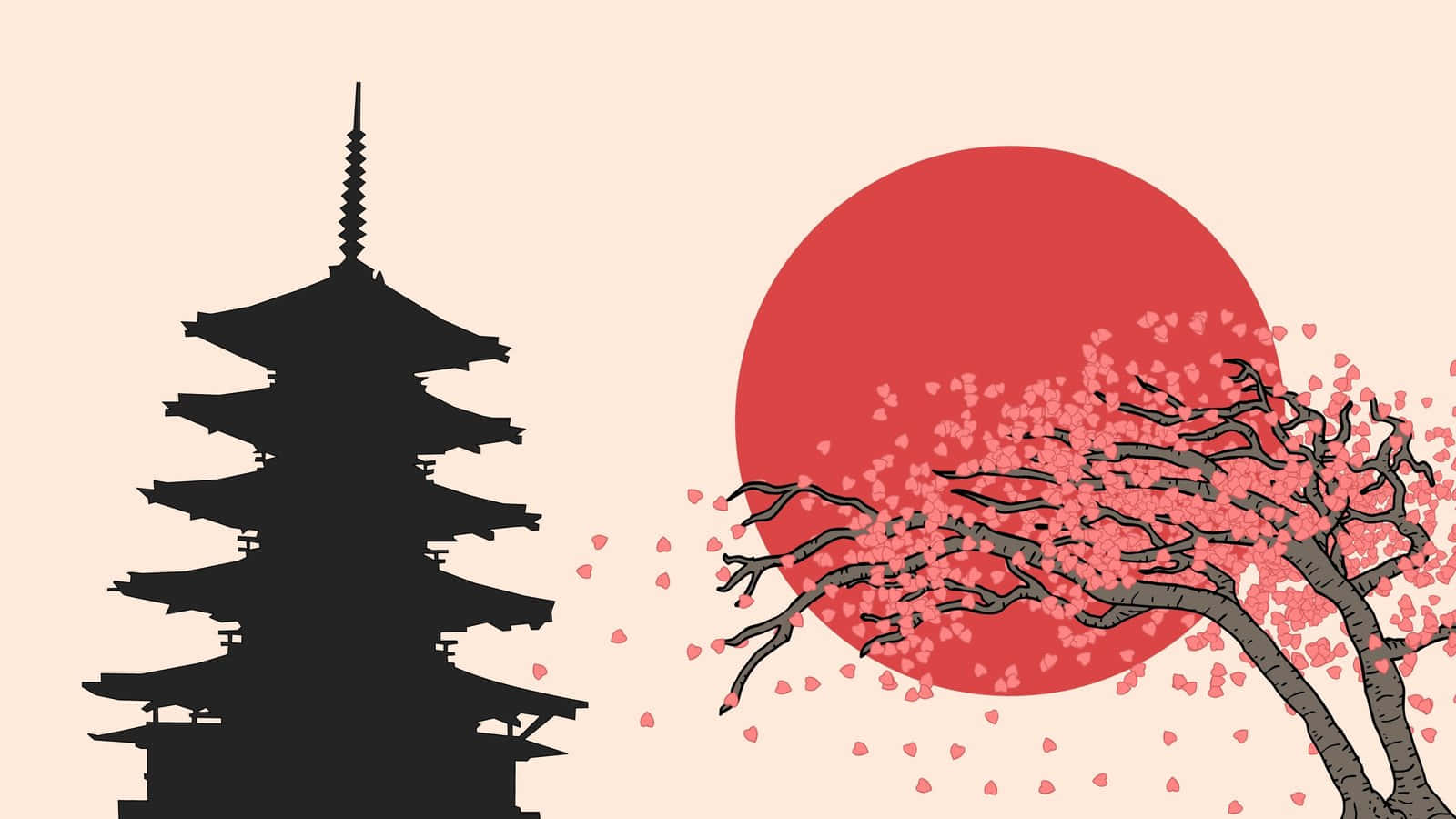 Japanese Aesthetic Temple Silhouette Desktop Background