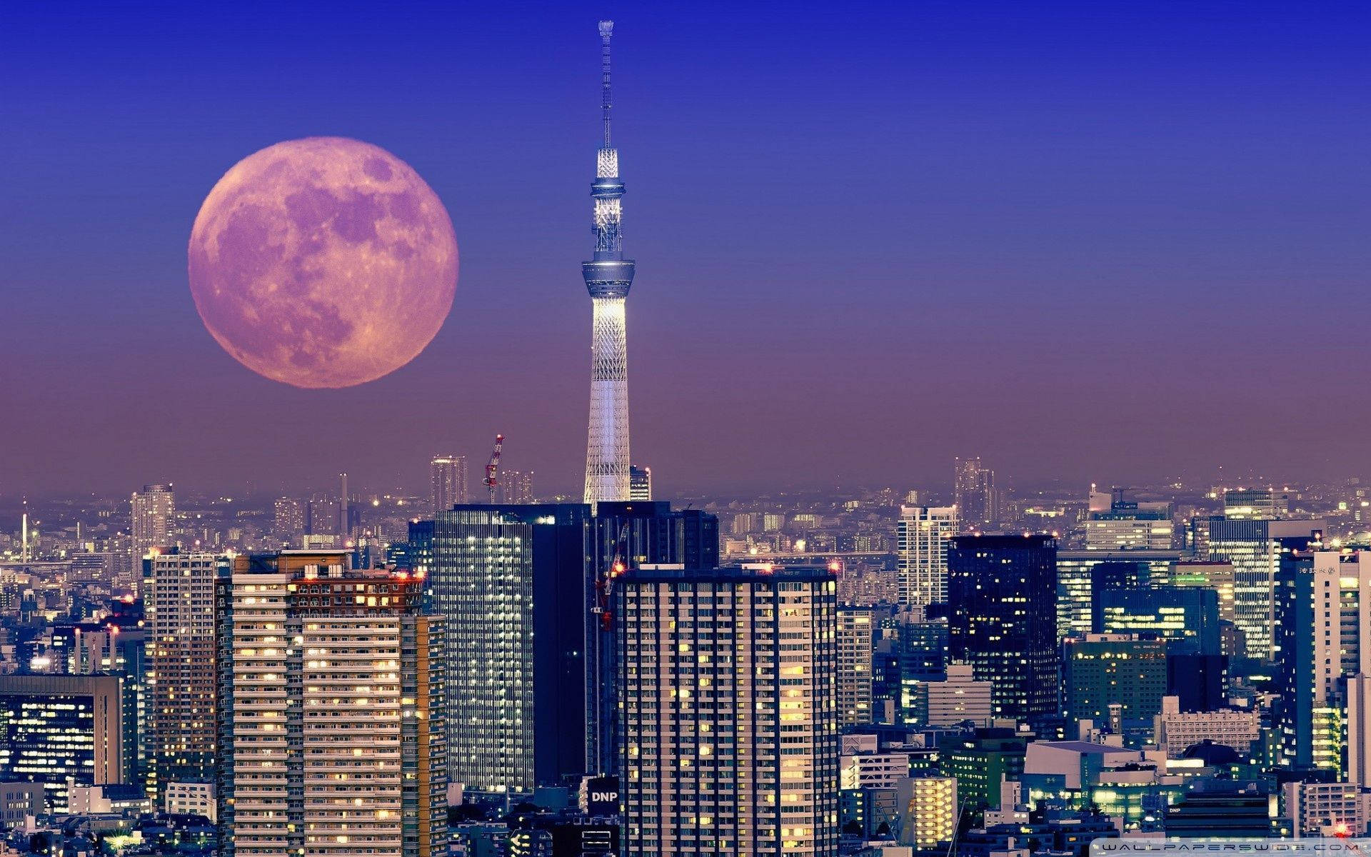 Japanese Aesthetic Tokyo Tower And Moon For Computer