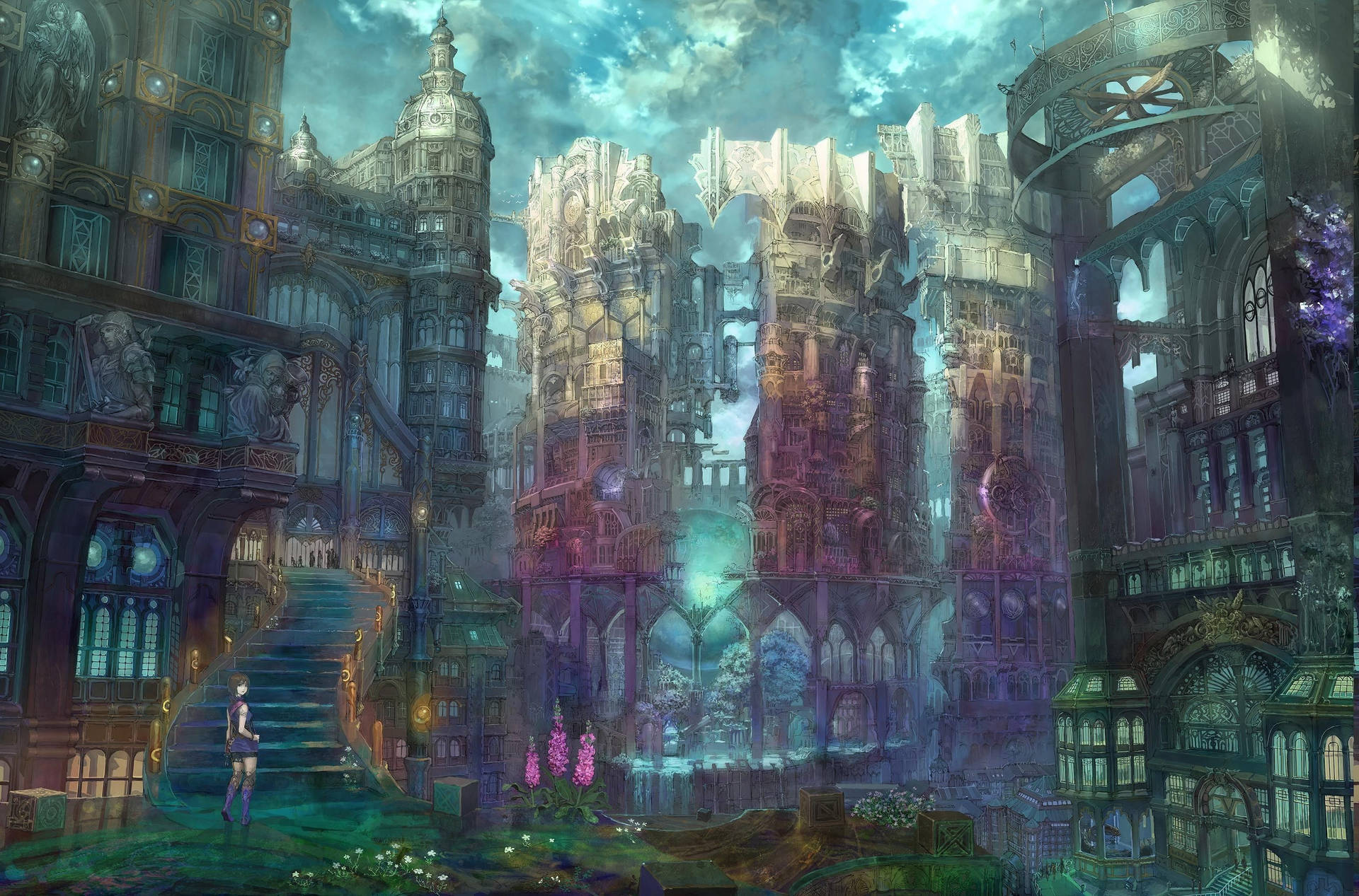 Japanese Anime City Architecture Background