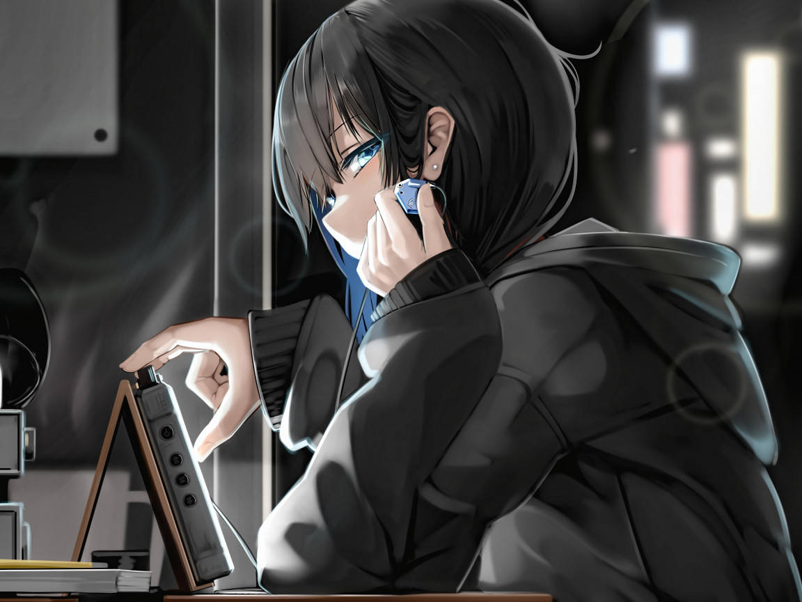 Japanese Anime Cool Techie Girl Background
