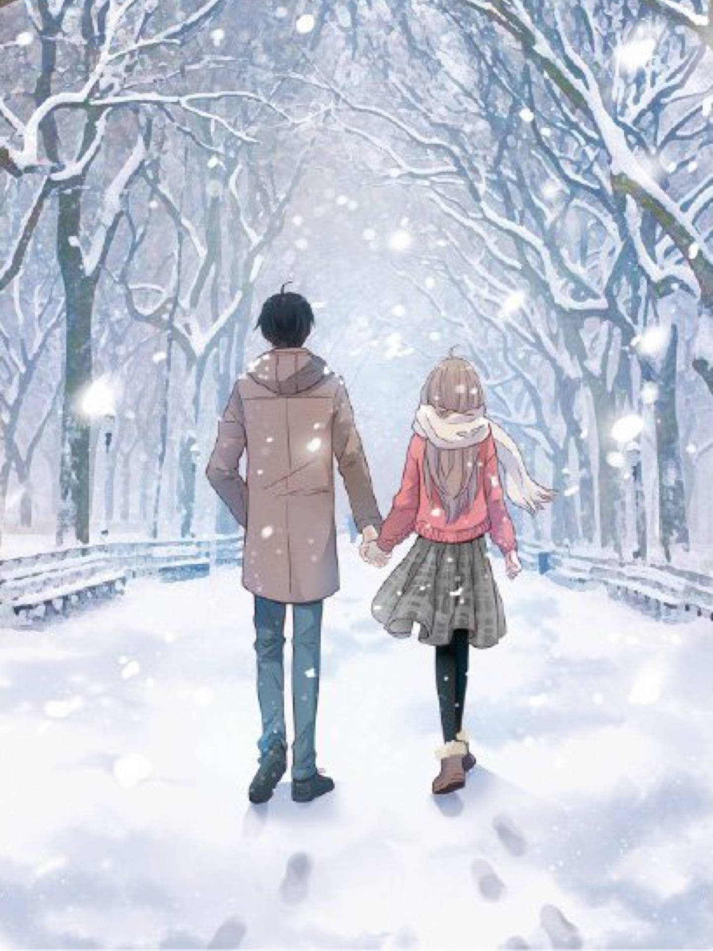 Japanese Anime Couple In Winter