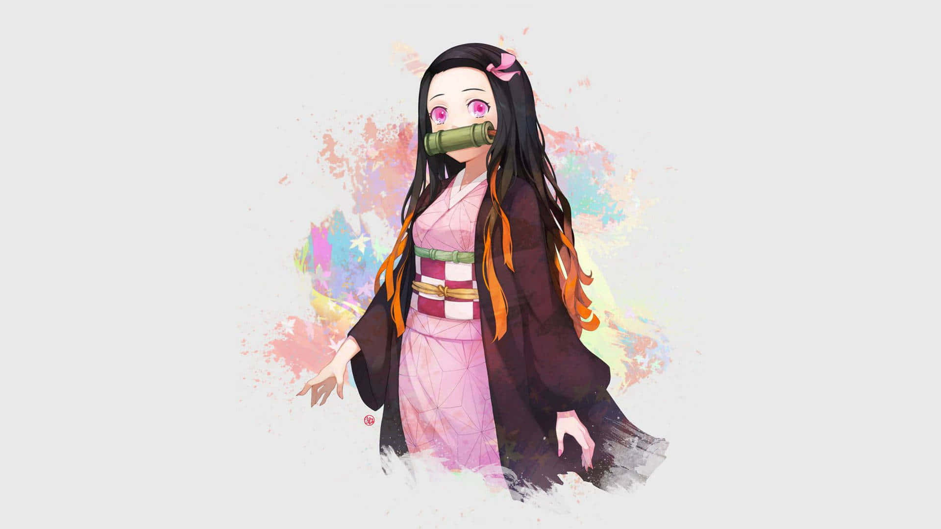 Japanese Anime Cute Nezuko Kamado Simple Pastel Digital Artwork