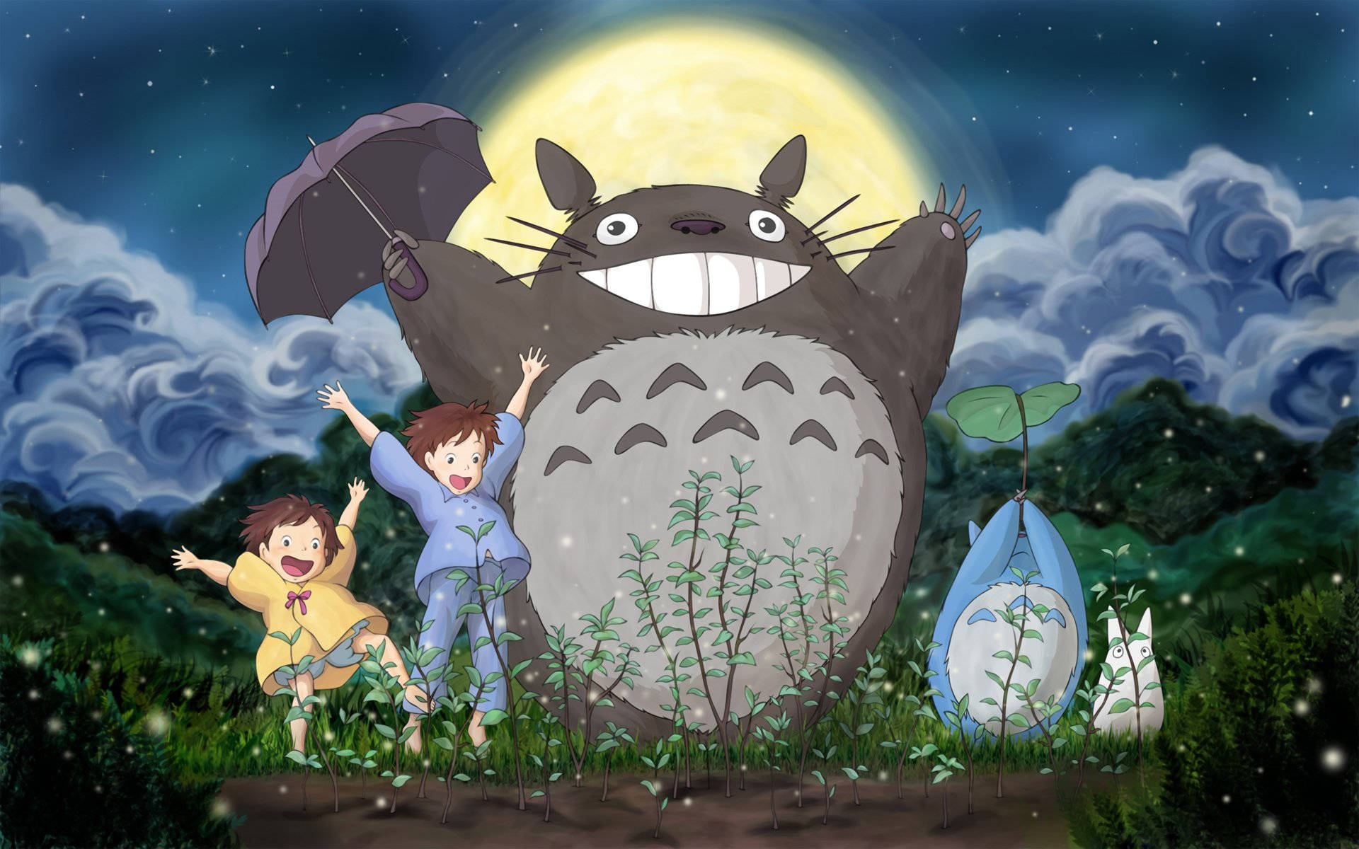 Japanese Anime Cute Totoro And Friends Background