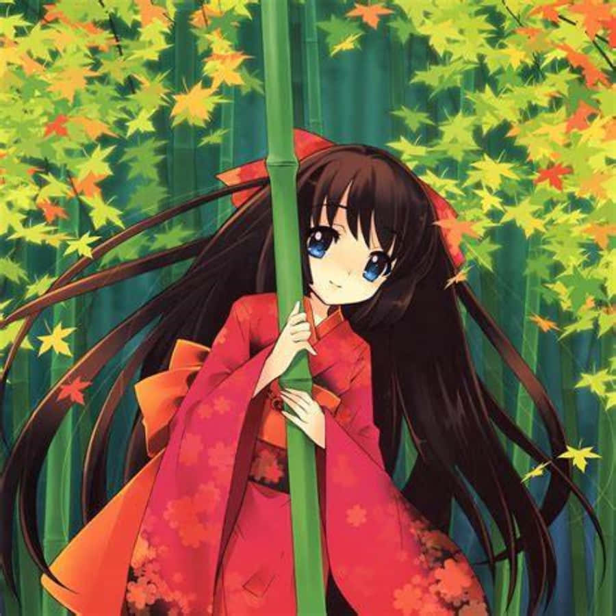 Japanese Anime Girl In Bamboo Forest Ipad Background