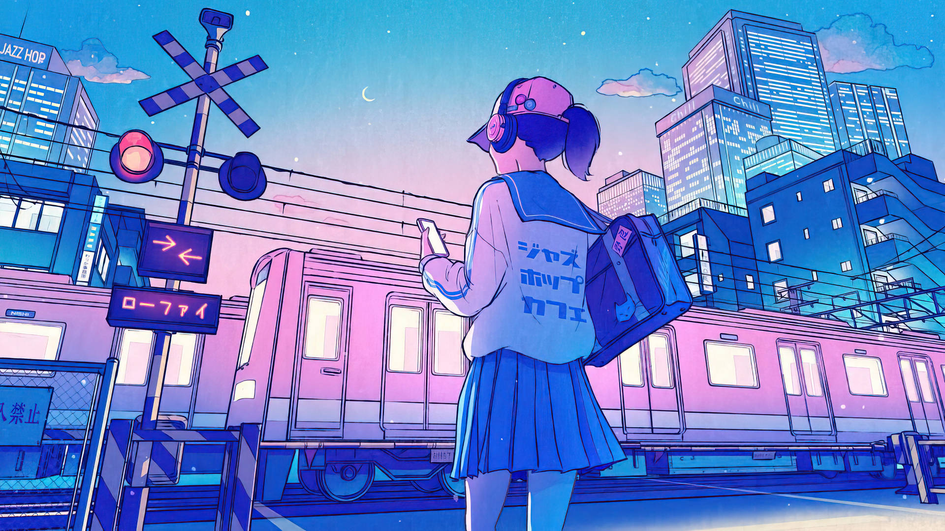 Japanese Anime Girl Student Train Station Background