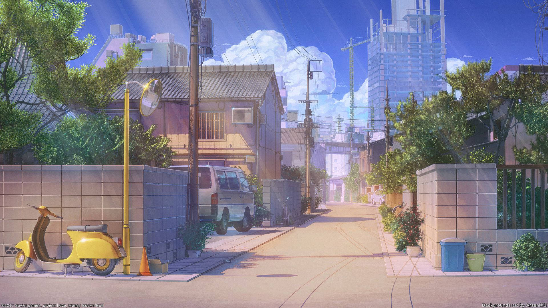 Japanese Anime Street In Daytime Background