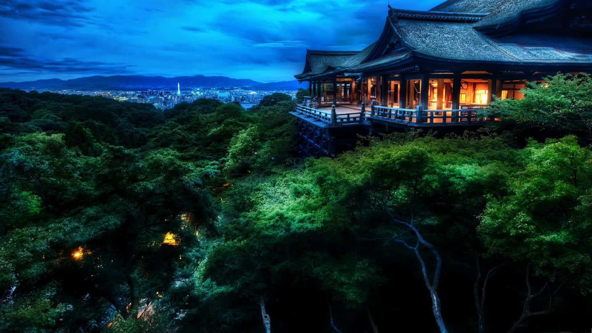 Japanese Building By The Mountains Desktop Background