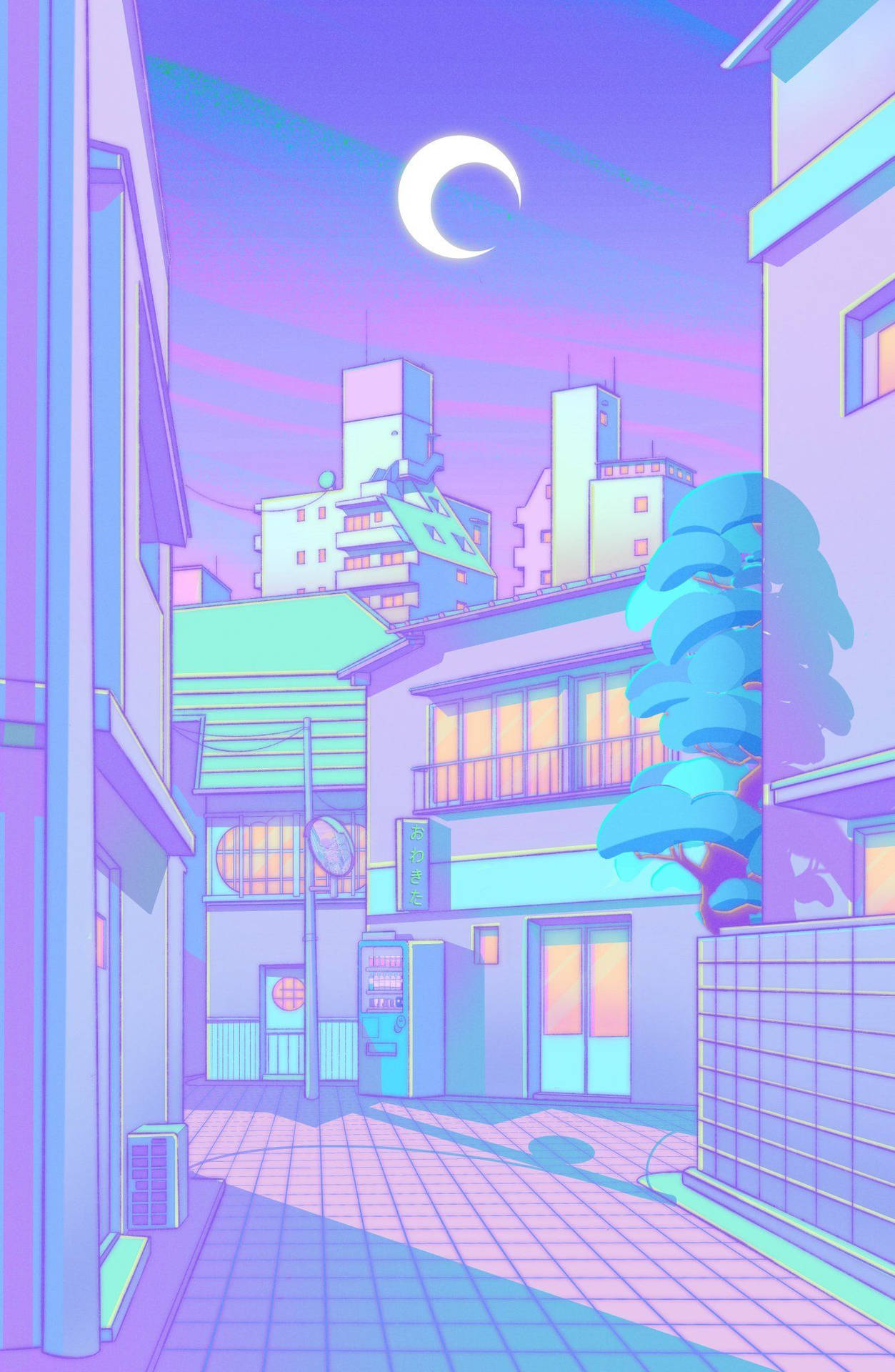 Japanese City Nighttime Purple Aesthetic Anime Background