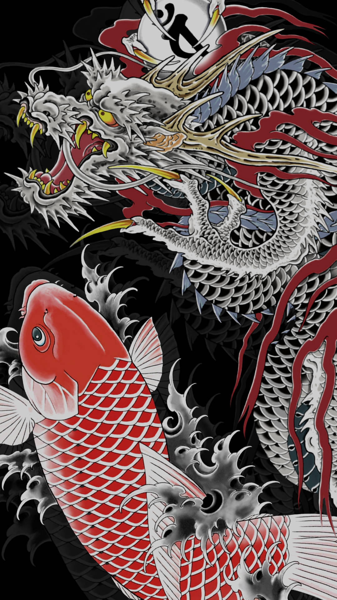 Japanese Dragon Art And Japanese Koi Background