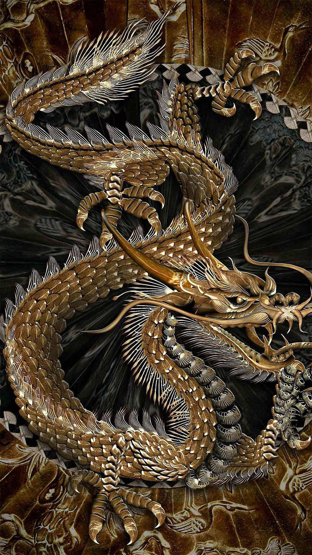 Japanese Dragon Art Gold-scaled Dragon Background