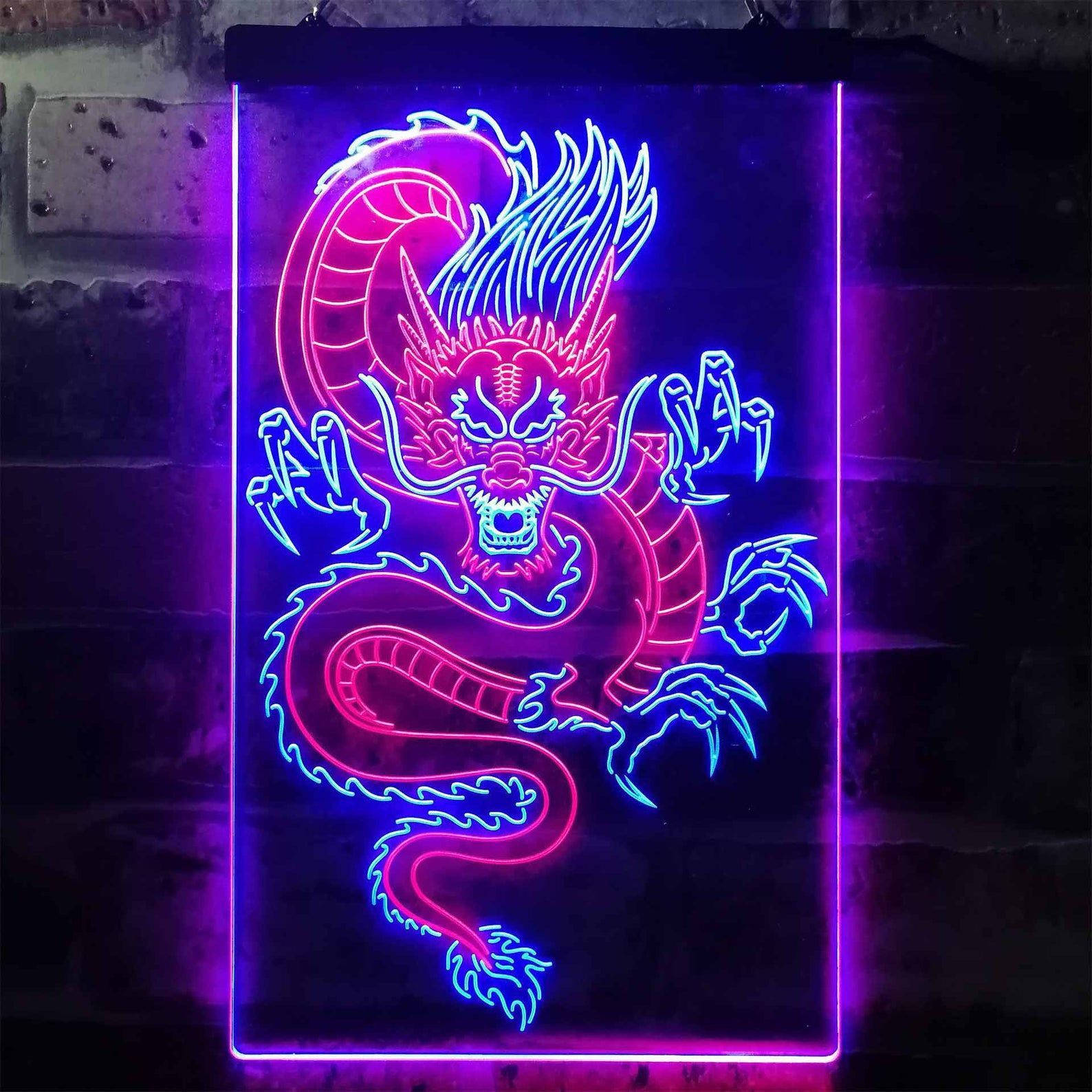 Japanese Dragon Art Neon Light Background