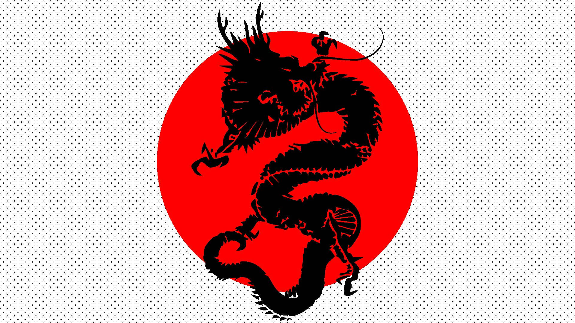 Japanese Dragon Art On Japanese Flag Background