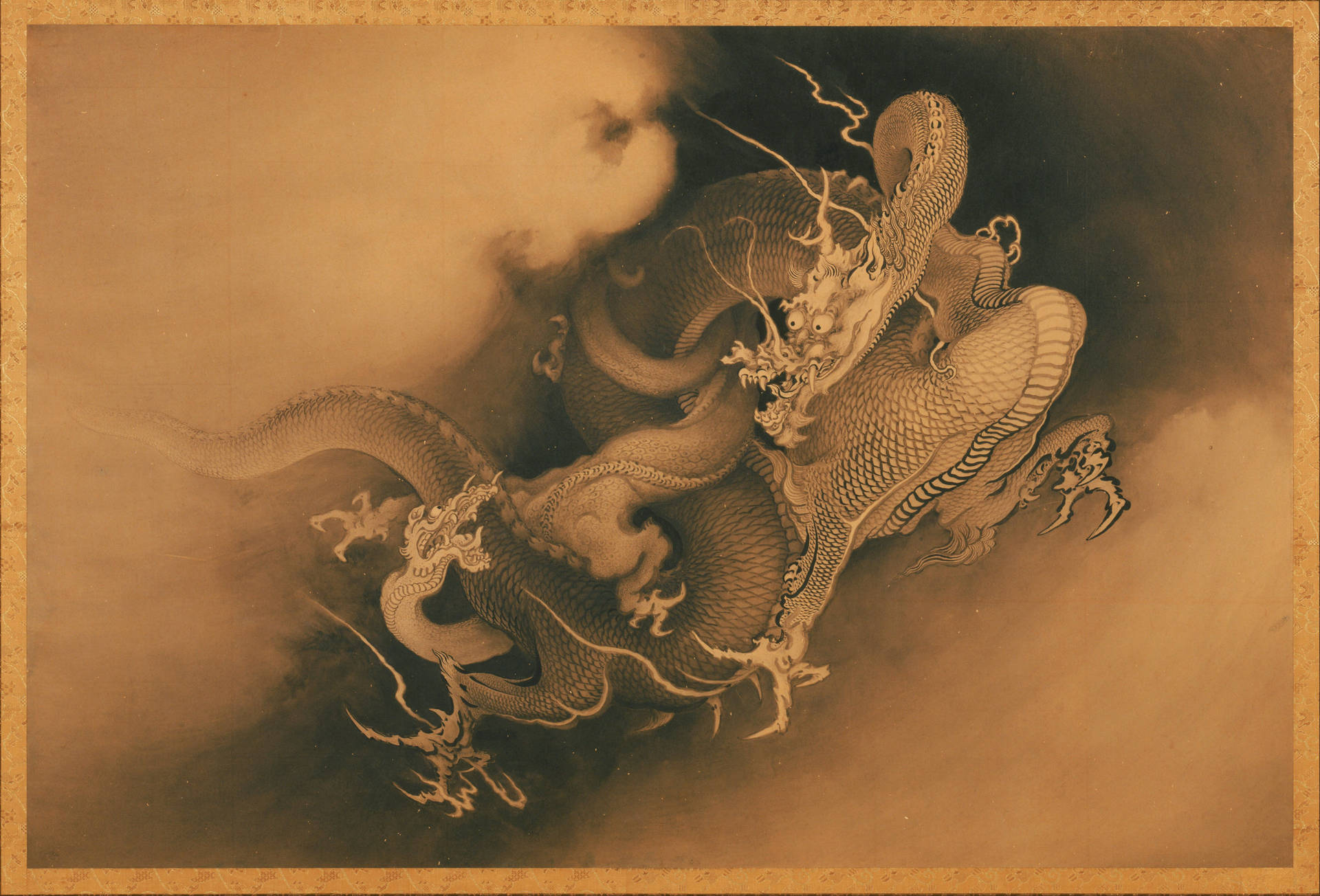 Japanese Dragon Art On Thick Cloud Background