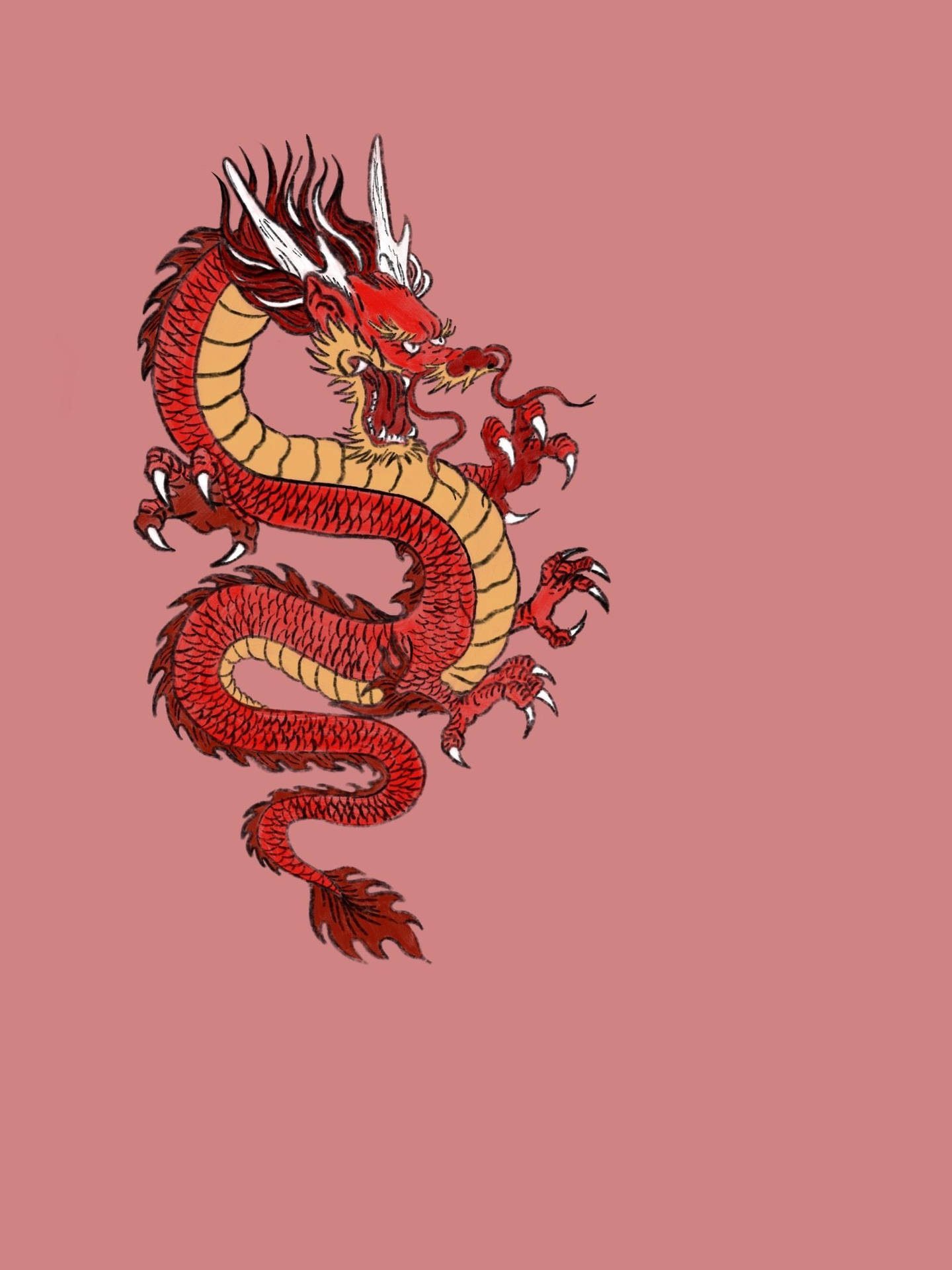 Japanese Dragon Art Red Horned Dragon