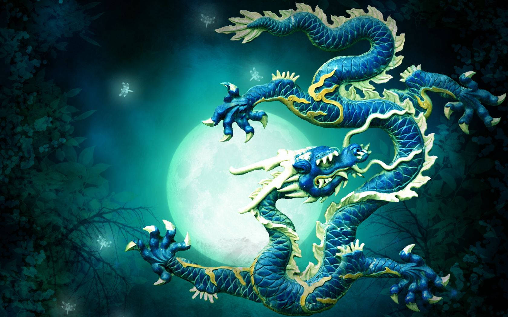 Japanese Dragon Art With Full Moon Background