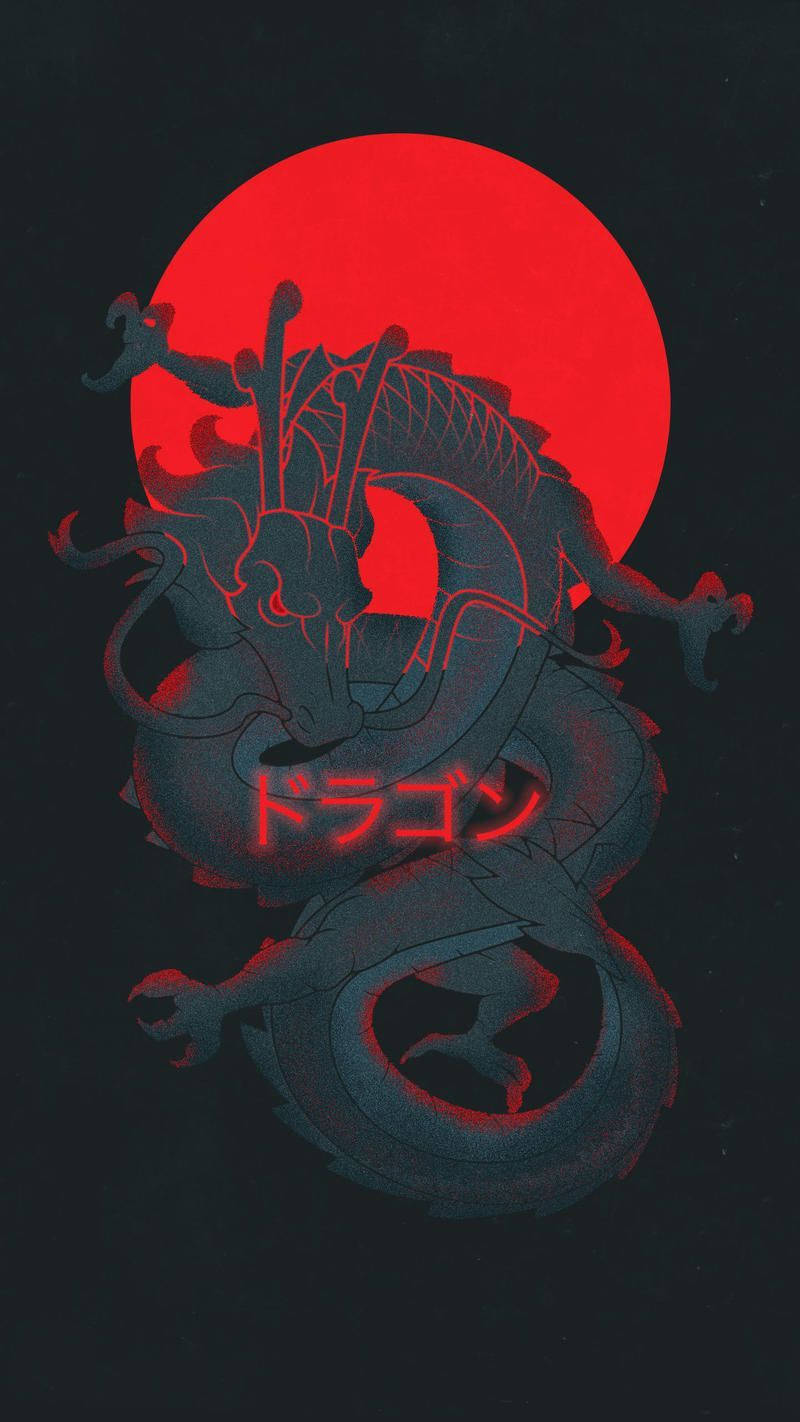 Japanese Dragon Art With Red Sun