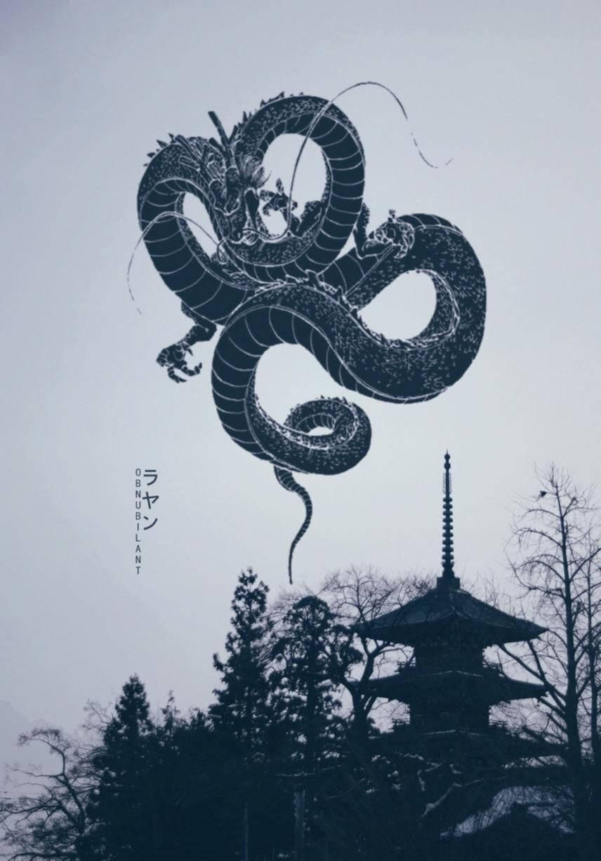 Japanese Dragon Greyscale Art Background
