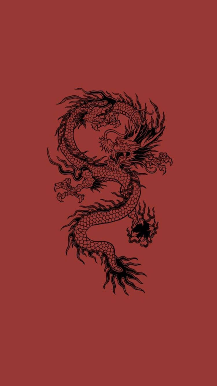 Japanese Dragon In Black Outline Background