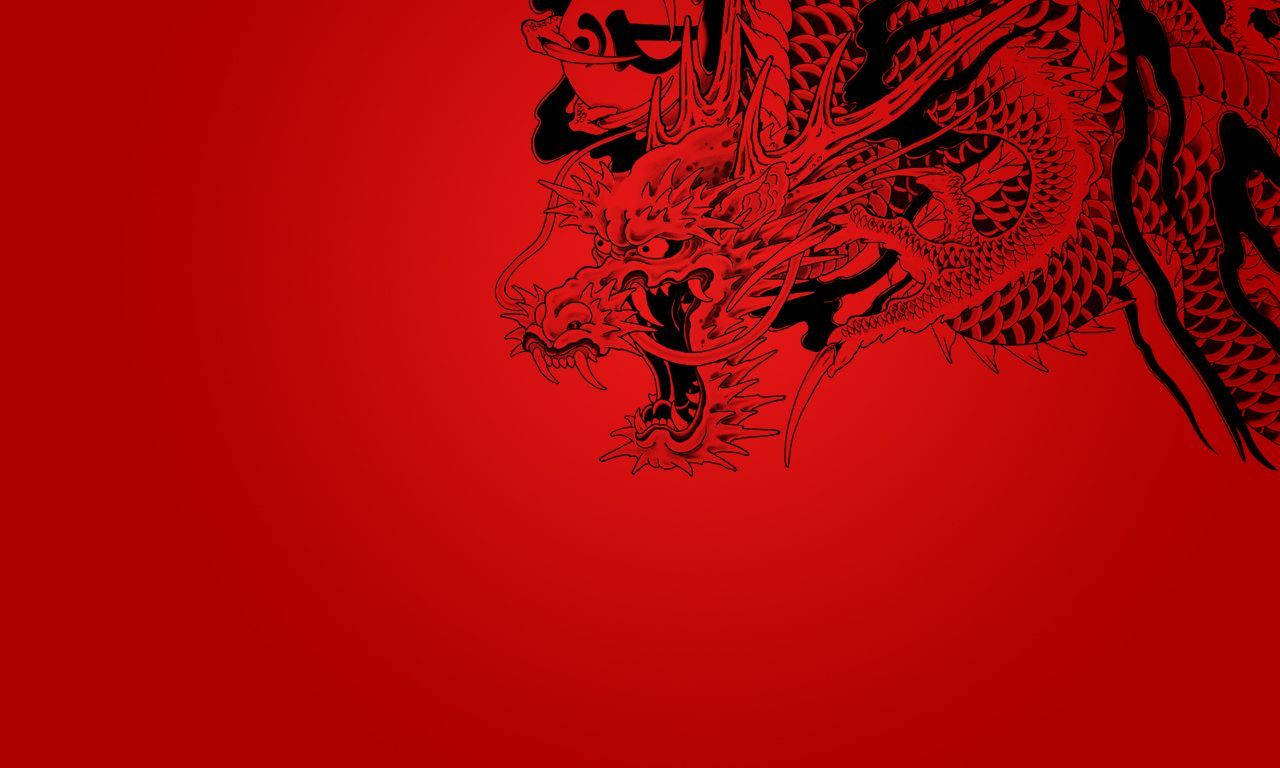 Japanese Dragon In Deep Red Color Background