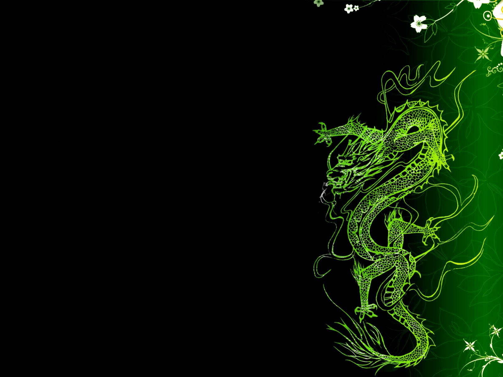 Japanese Dragon In Glowing Green Background