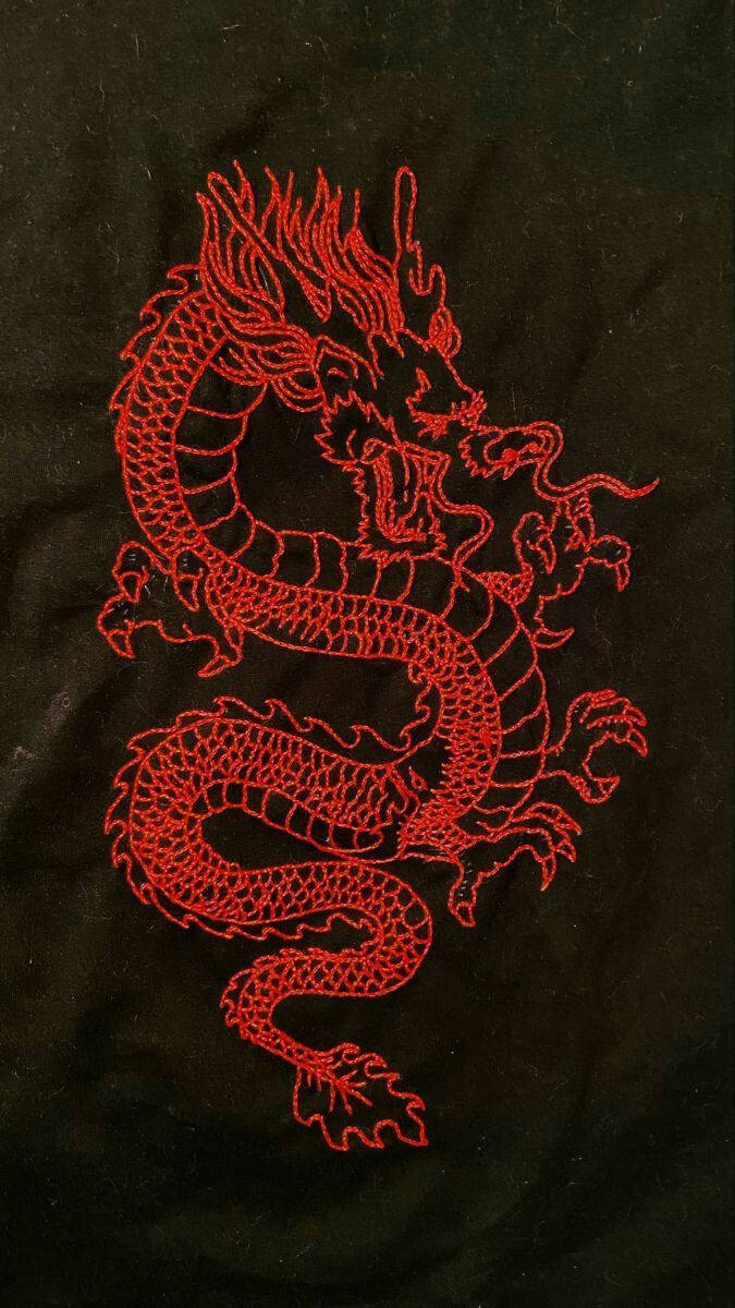 Japanese Dragon In Glowing Red Outline Background